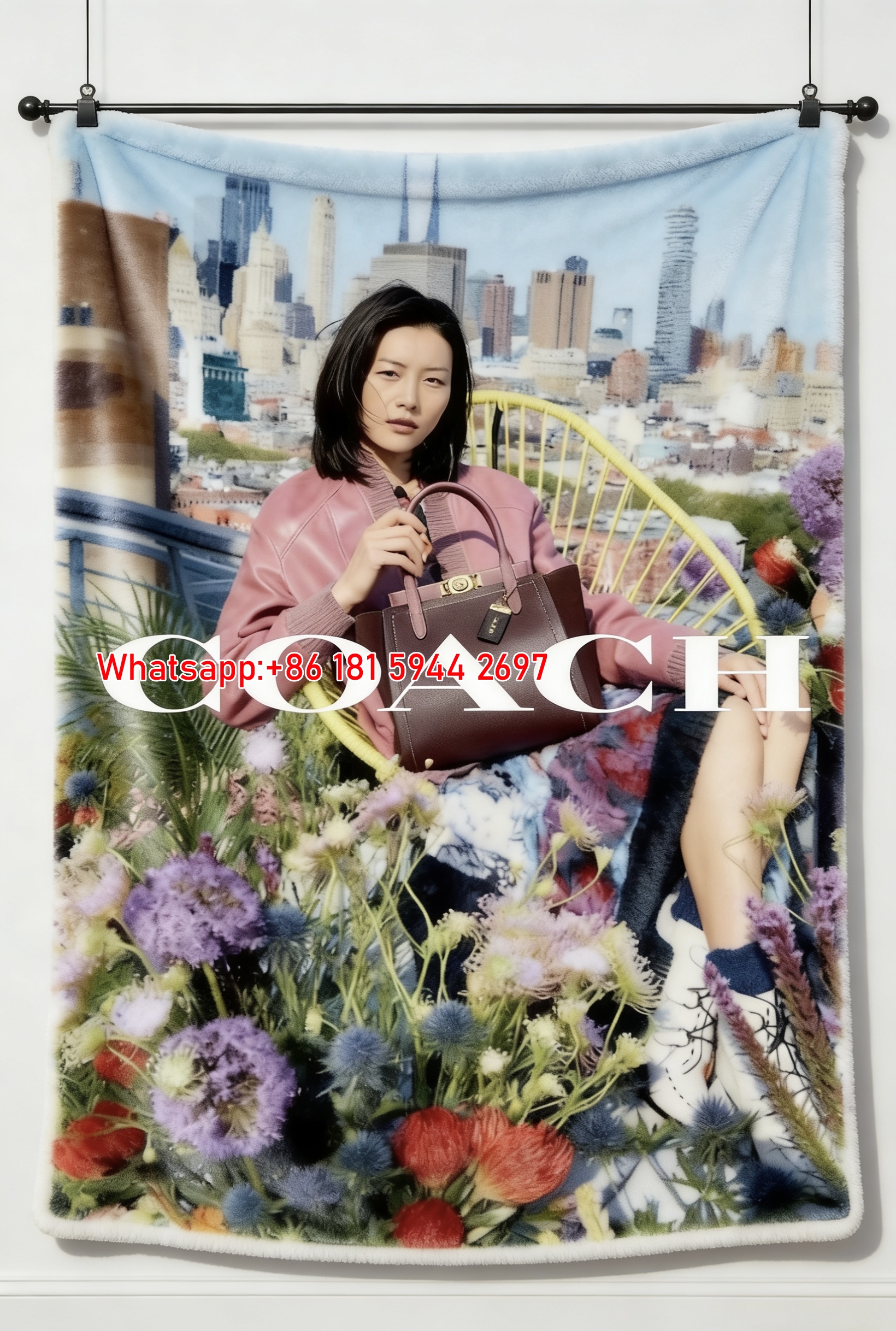 Coach New York Rooftop Print Flannel Throw Blanket for Sofa C112